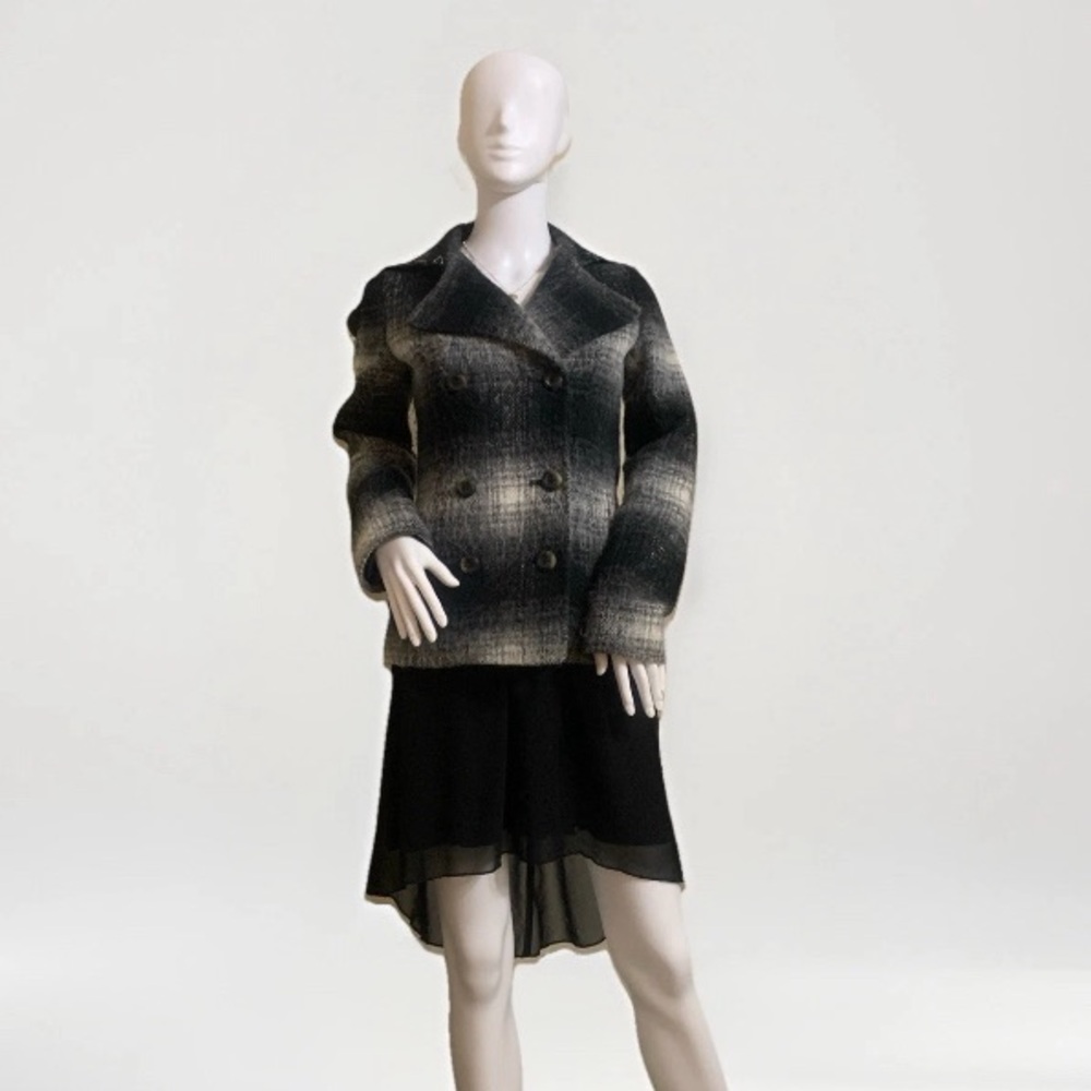 Victoria's Secret Black and Gray Ombre Peacoat jacket coat plaid back to school